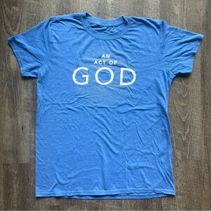 Blue and white "An Act of God" women’s graphic tee size medium